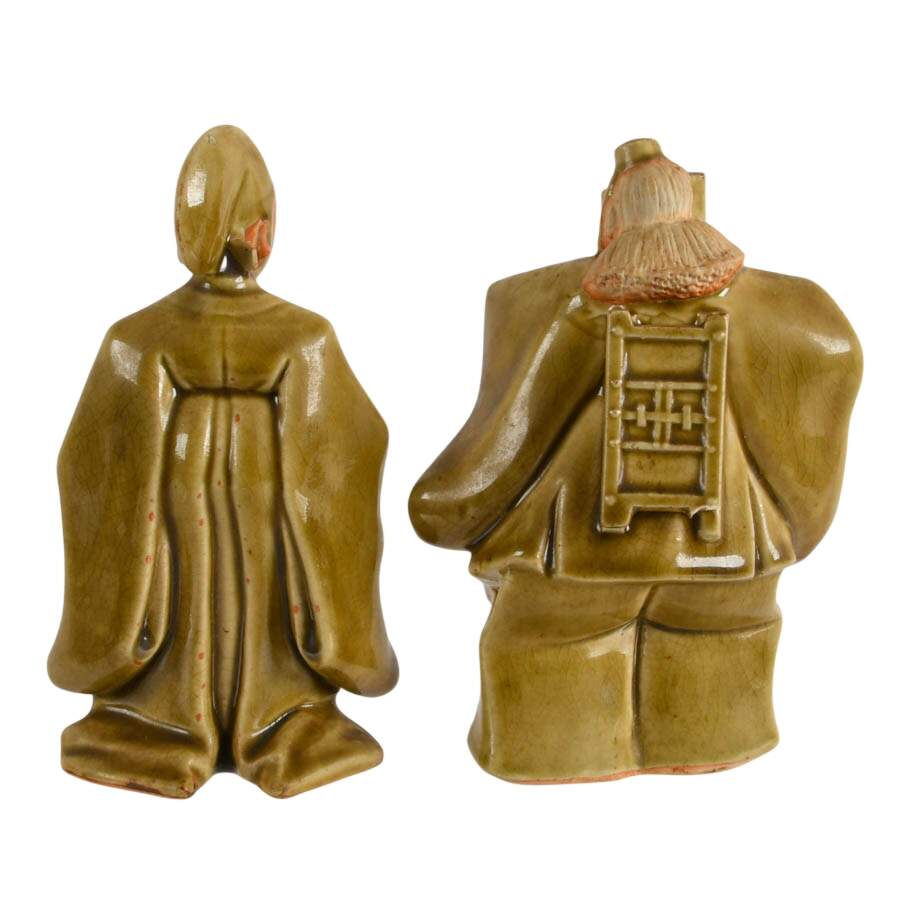 Pair of Celadon Glaze Japanese Kutani Monk Figures-6