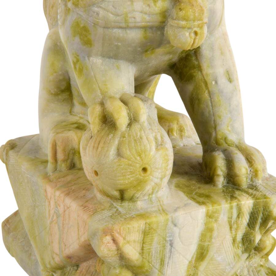 Pair of Carved Green Stone Chinese Guardian Lion Figures-8
