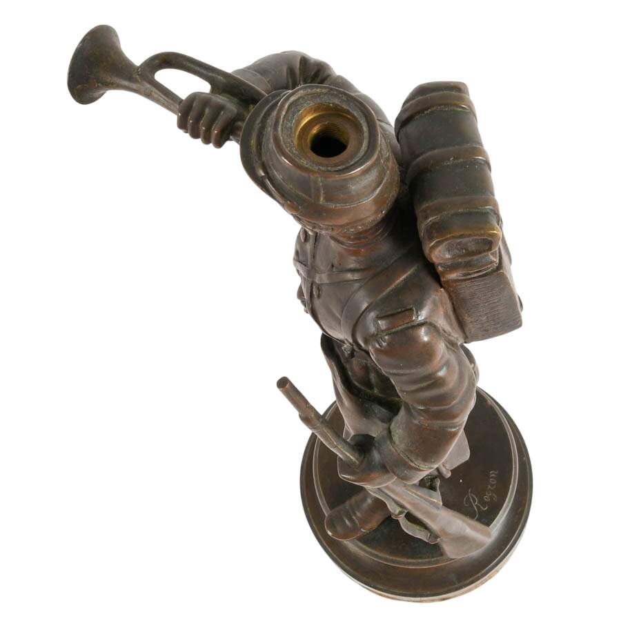 Signed Regzon Bronze "Le Clairon" Soldier In the Style of Charles Anfrie-9