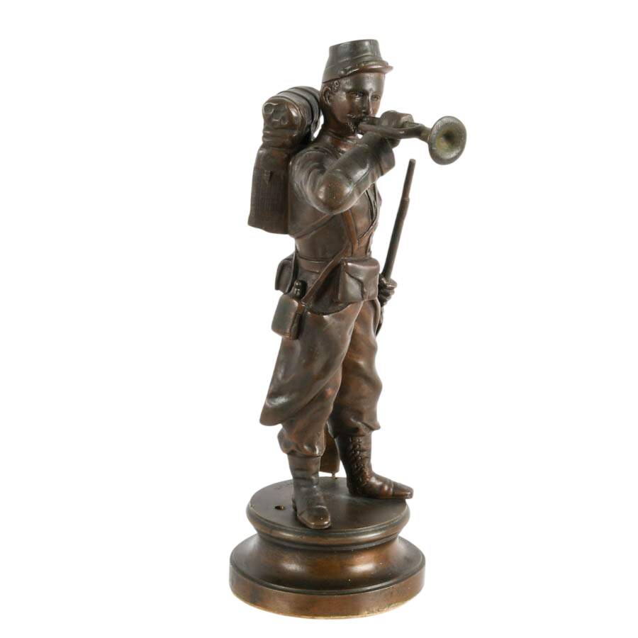 Signed Regzon Bronze "Le Clairon" Soldier In the Style of Charles Anfrie-3