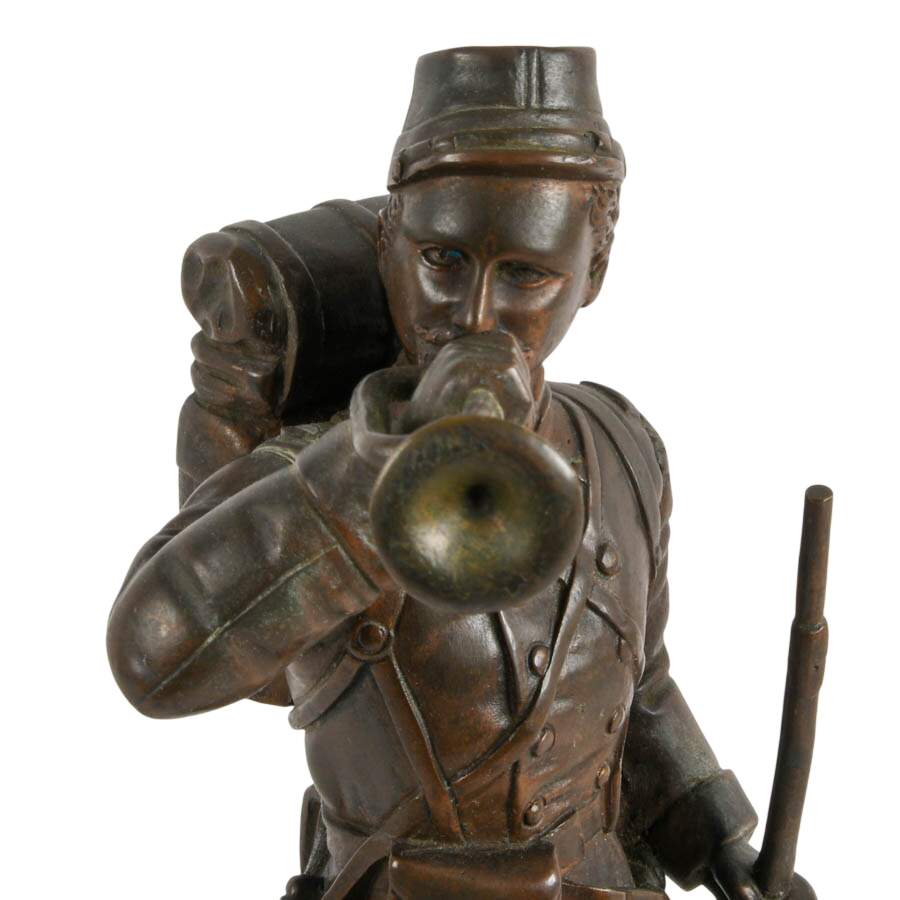 Signed Regzon Bronze "Le Clairon" Soldier In the Style of Charles Anfrie-2