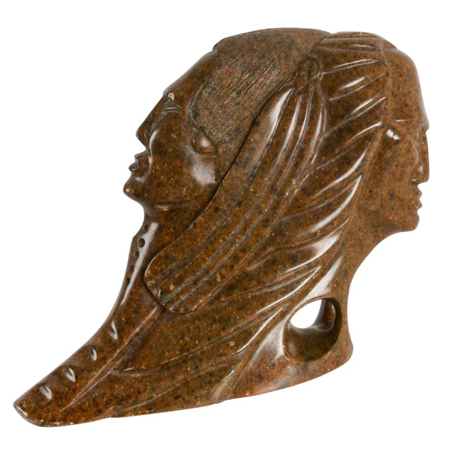 Signed Lorne Fineday Double-Faced Carved Marble Native Sculpture-1
