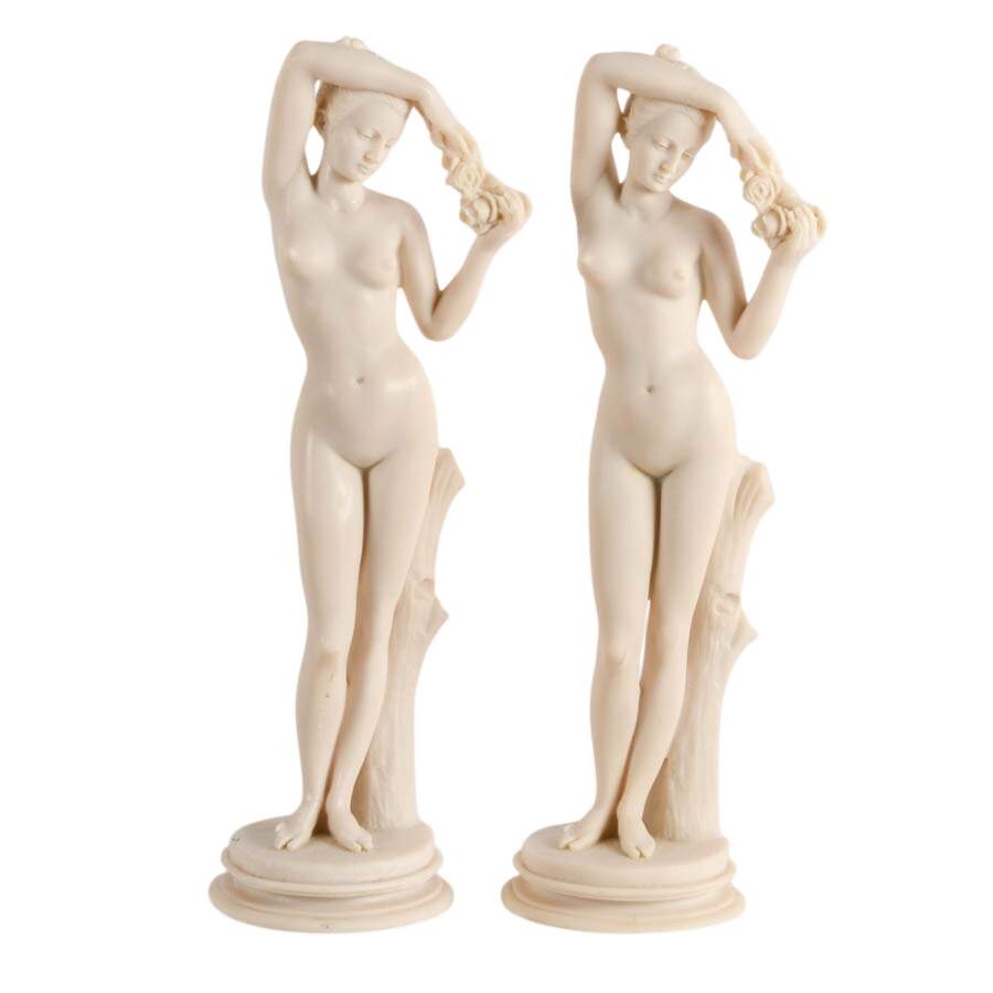 Pair of Alabaster Aphrodite Table Statues-1