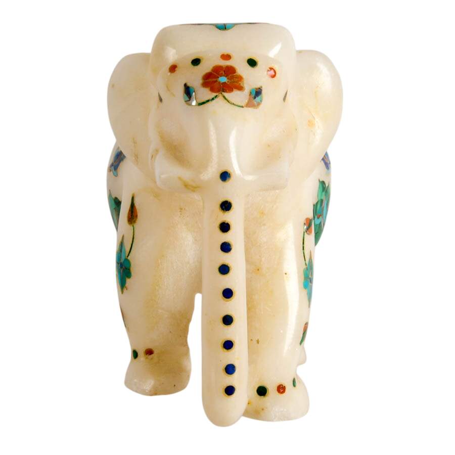 Signed Indian Stone Inlaid Elephant-7