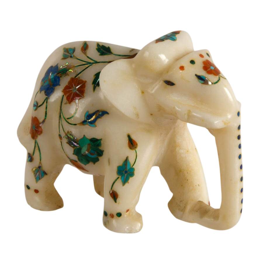 Signed Indian Stone Inlaid Elephant-5