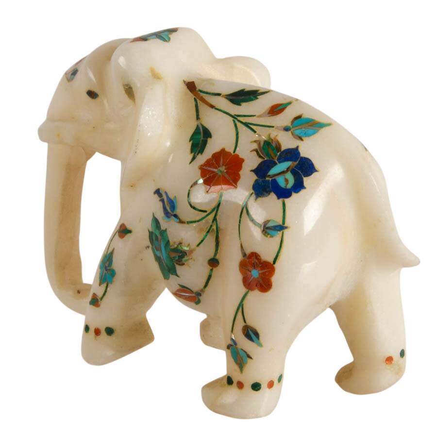 Signed Indian Stone Inlaid Elephant-2