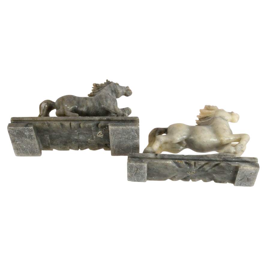 Pair of Carved Marble Horses-10
