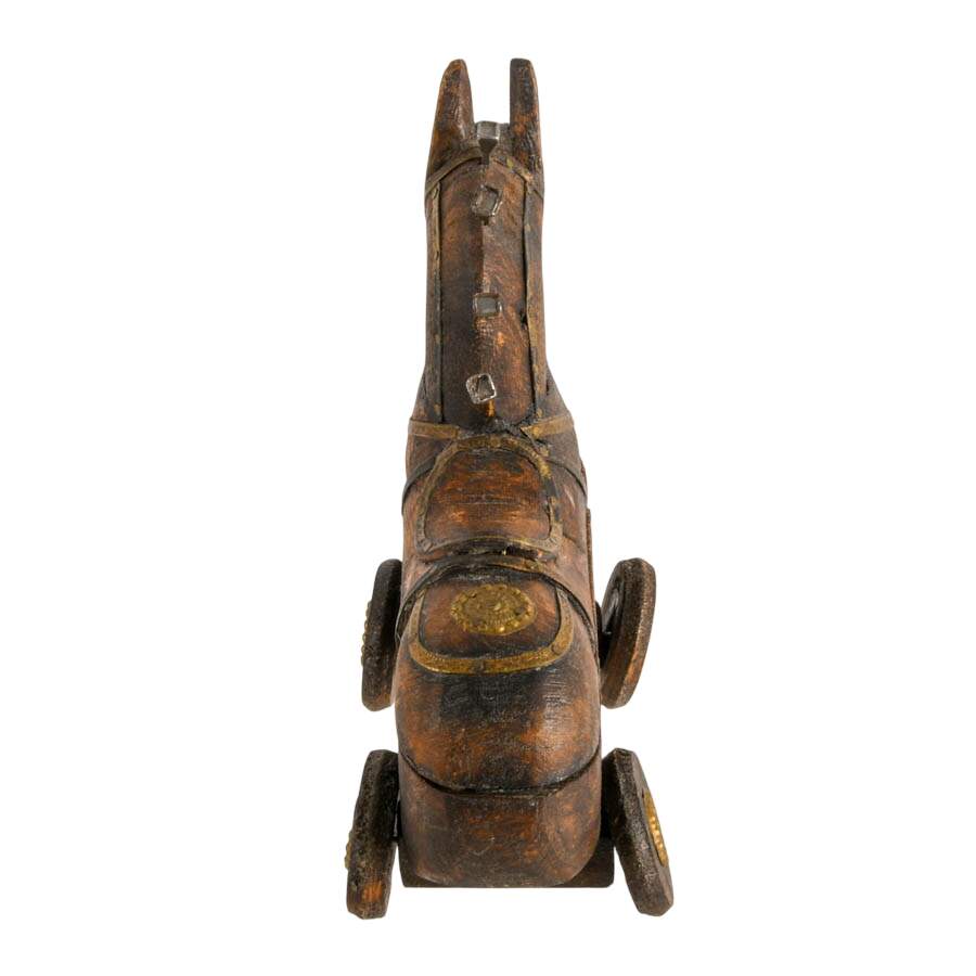Antique Carved Rajasthani Horse on Wheels-5