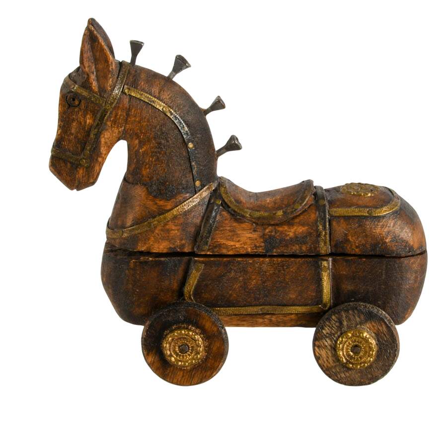 Antique Carved Rajasthani Horse on Wheels-3