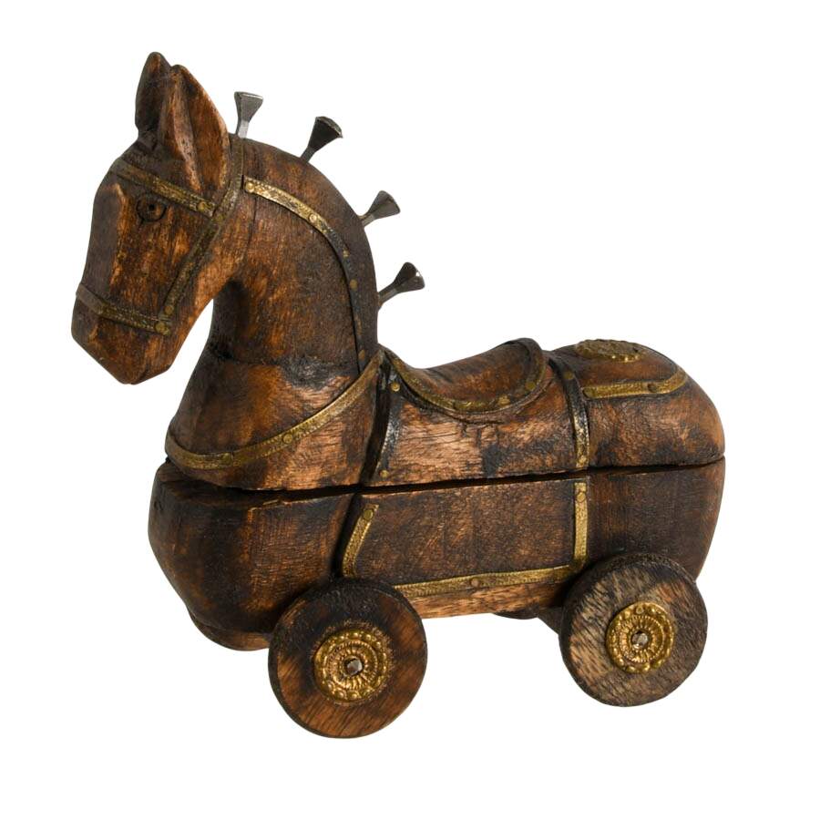 Antique Carved Rajasthani Horse on Wheels-1
