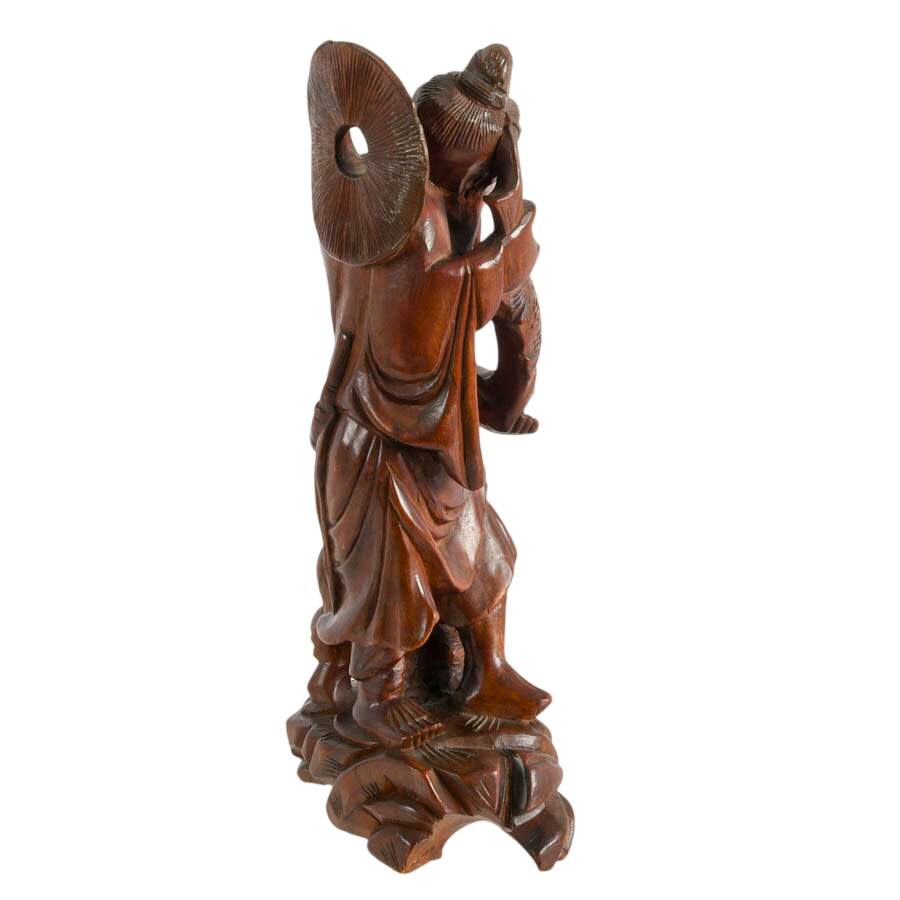 Chinese Wood Carving Fisherman Figurine-8