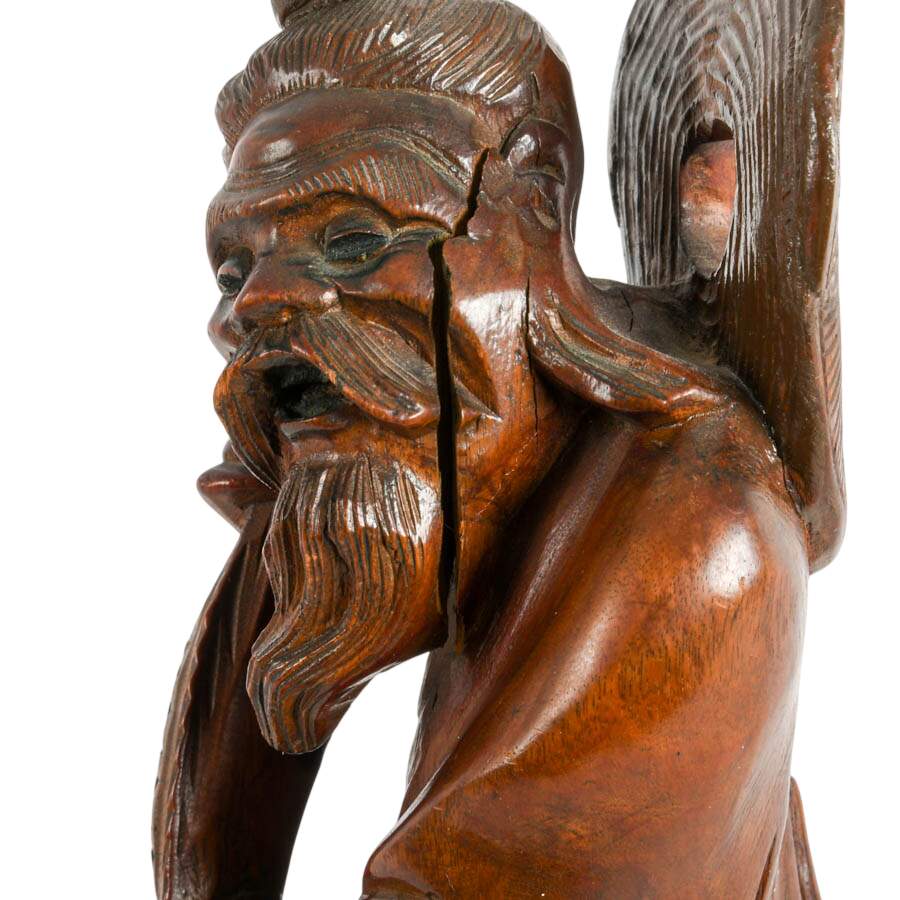 Chinese Wood Carving Fisherman Figurine-5