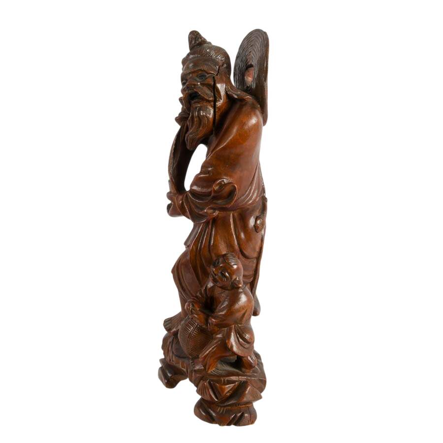 Chinese Wood Carving Fisherman Figurine-4