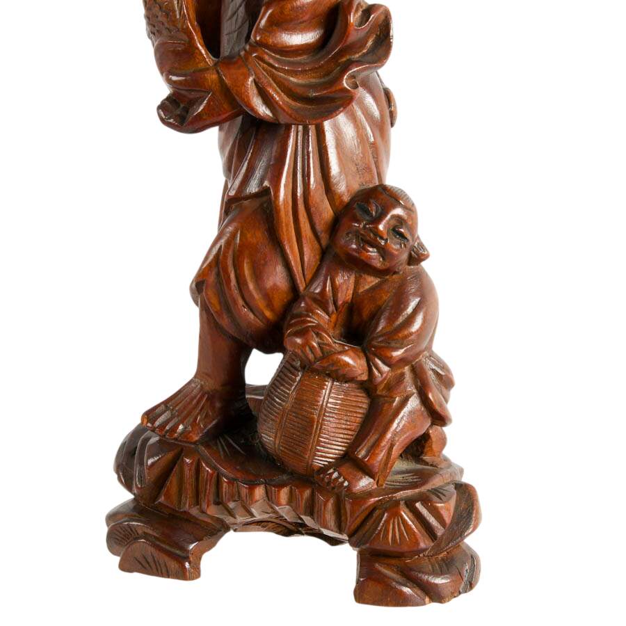 Chinese Wood Carving Fisherman Figurine-3
