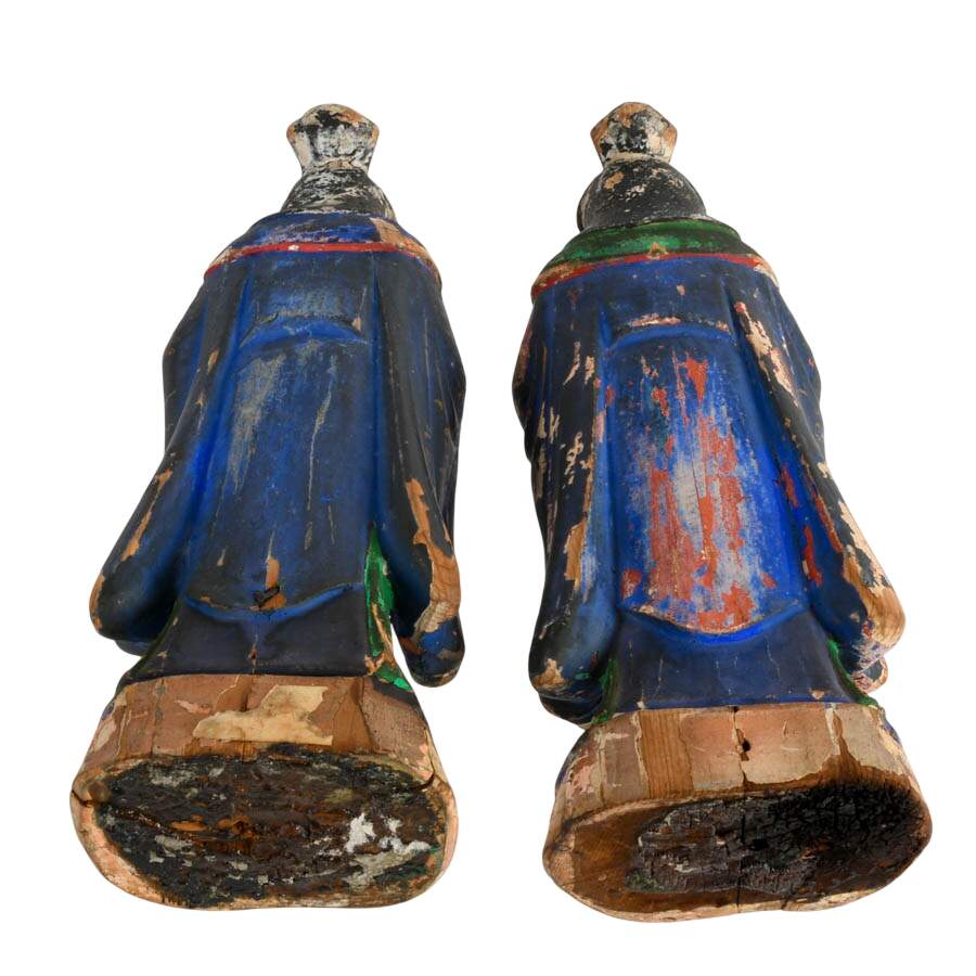 Pair of Antique Polychrome Wood Asian Figures-9