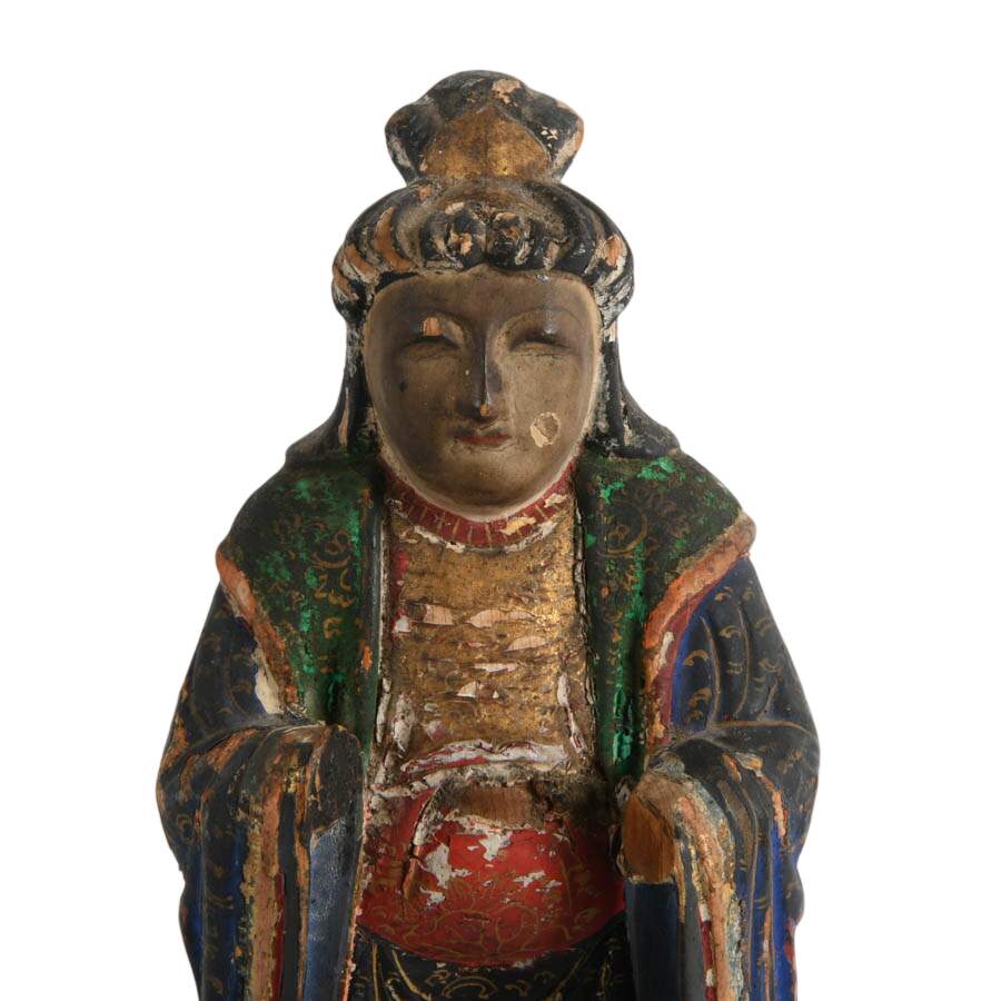 Pair of Antique Polychrome Wood Asian Figures-4