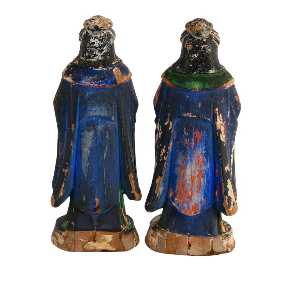 Pair of Antique Polychrome Wood Asian Figures-3