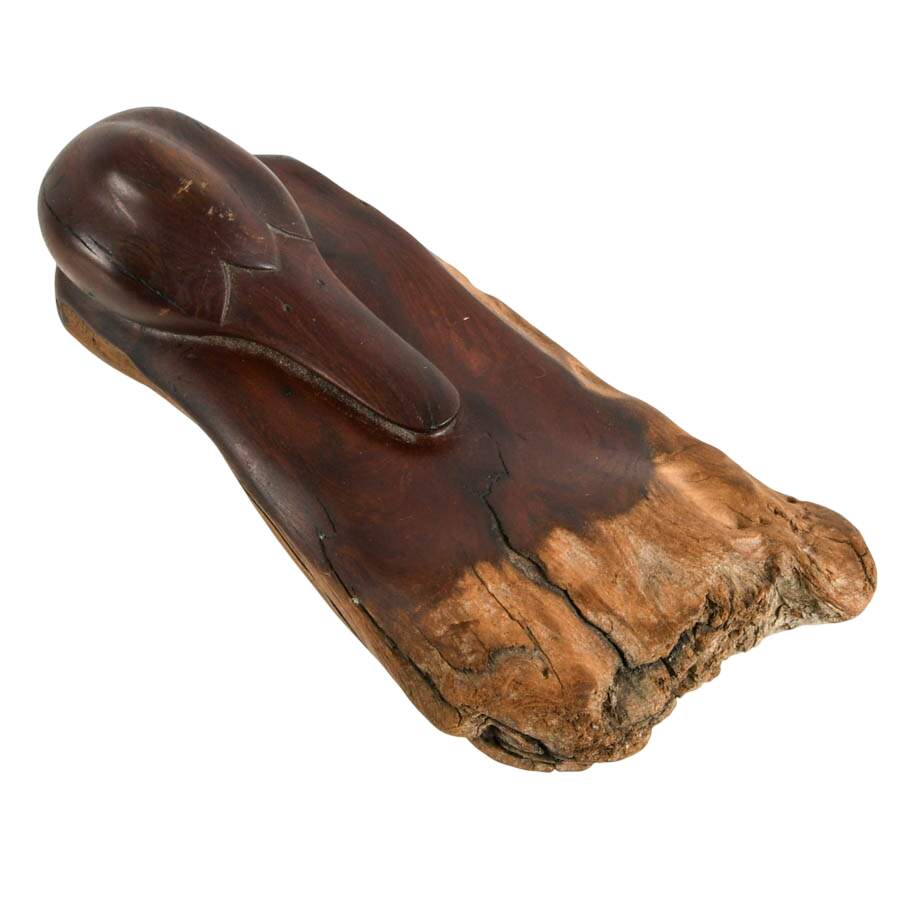 Signed Redwood Driftwood Hand-Carved Minimalist Duck Sculpture-7