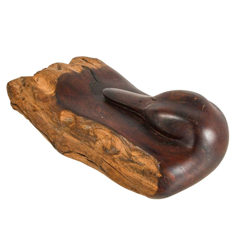 Signed Redwood Driftwood Hand-Carved Minimalist Duck Sculpture-1