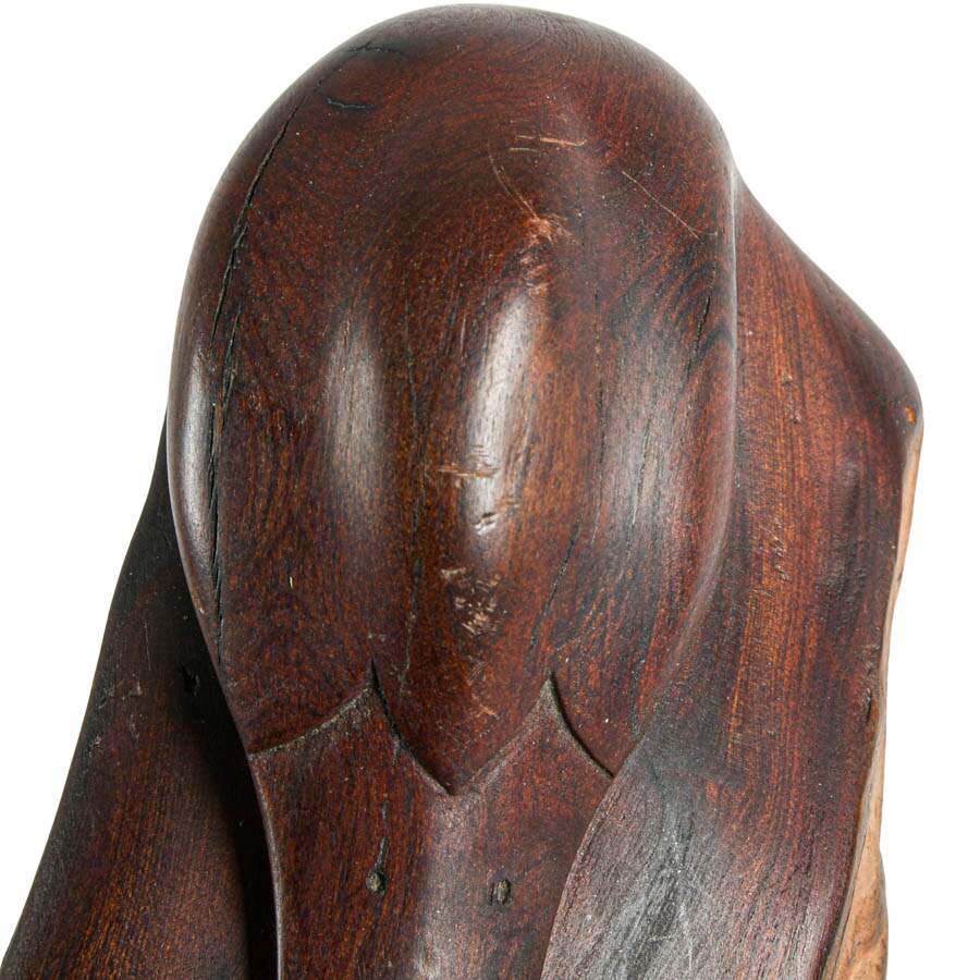 Signed Redwood Driftwood Hand-Carved Minimalist Duck Sculpture-4