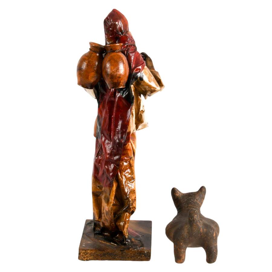Pair of Mexican Folk Items: Papier-mâché Lady and Xoloitzcuintli Pottery-6