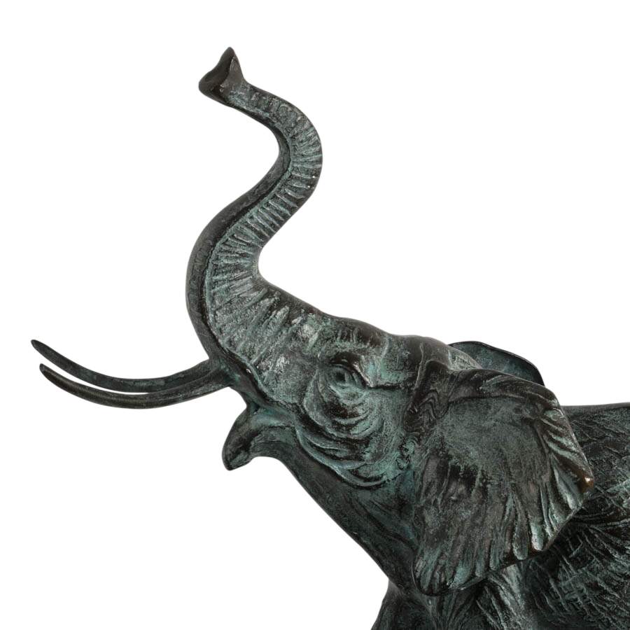 SPI Cast Bronze Mother and Baby Elephant Sculpture on Wood Base-3