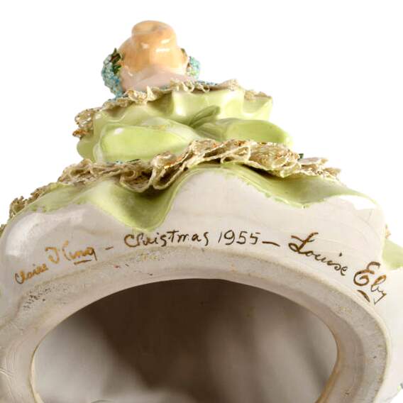 Signed Hand-Painted Christmas 1955 Claire & Louise Porcelain Figurine-8