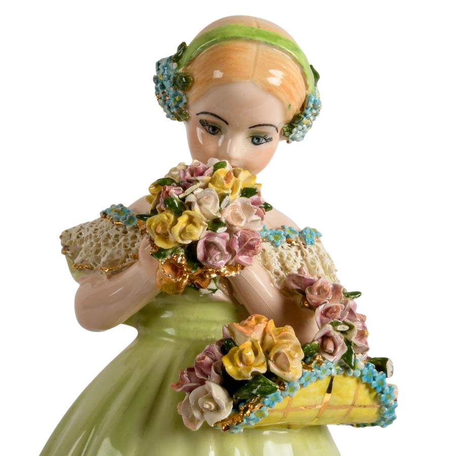 Signed Hand-Painted Christmas 1955 Claire & Louise Porcelain Figurine-2
