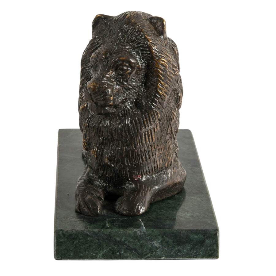 Hollywood Regency Lion on Green Marble Sculpture-3