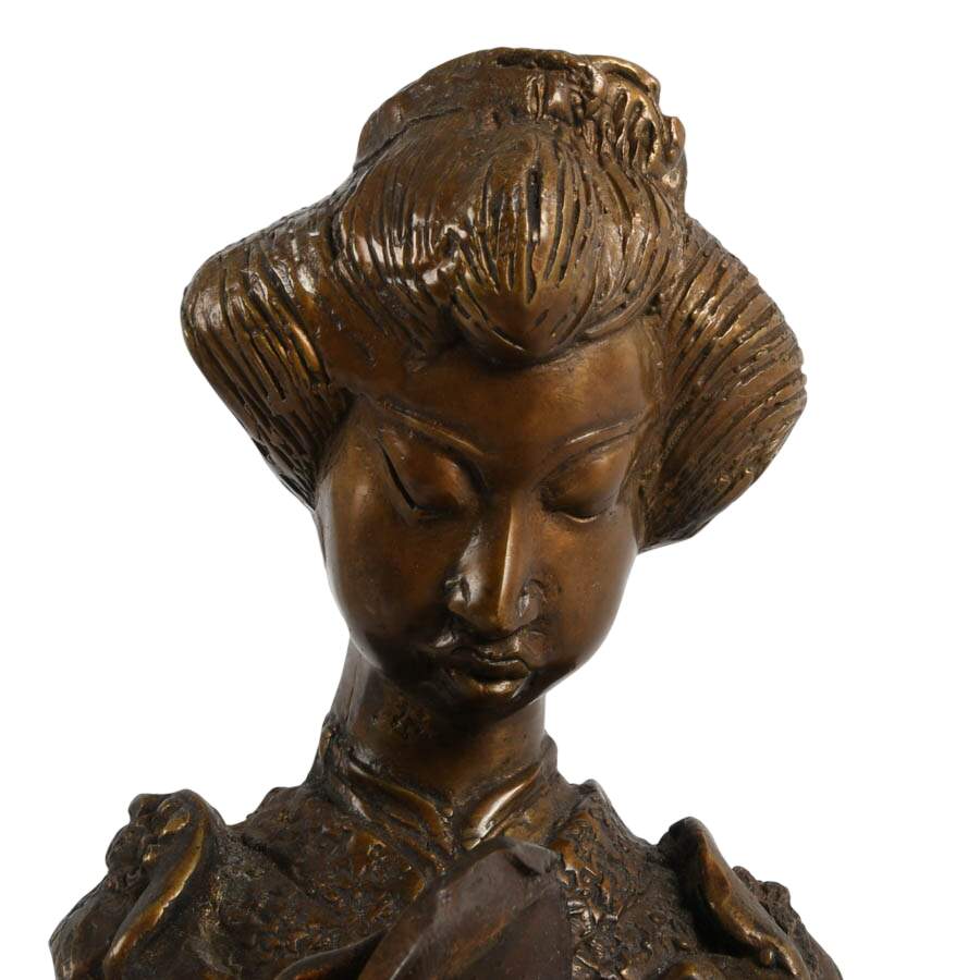 Pair of Japanese Bronze Musical Geisha Figures-8