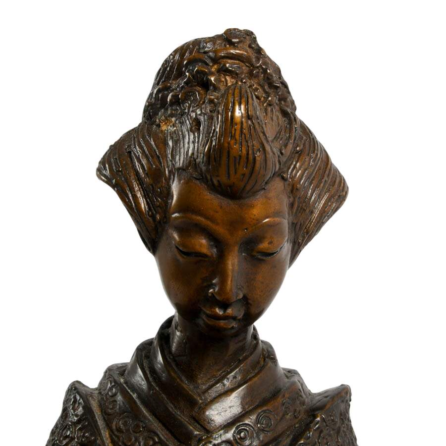 Pair of Japanese Bronze Musical Geisha Figures-6