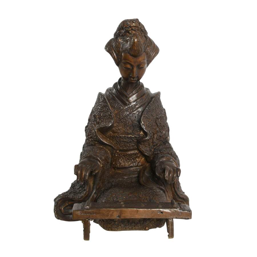 Pair of Japanese Bronze Musical Geisha Figures-5