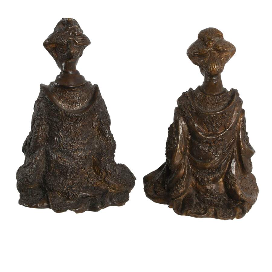 Pair of Japanese Bronze Musical Geisha Figures-3
