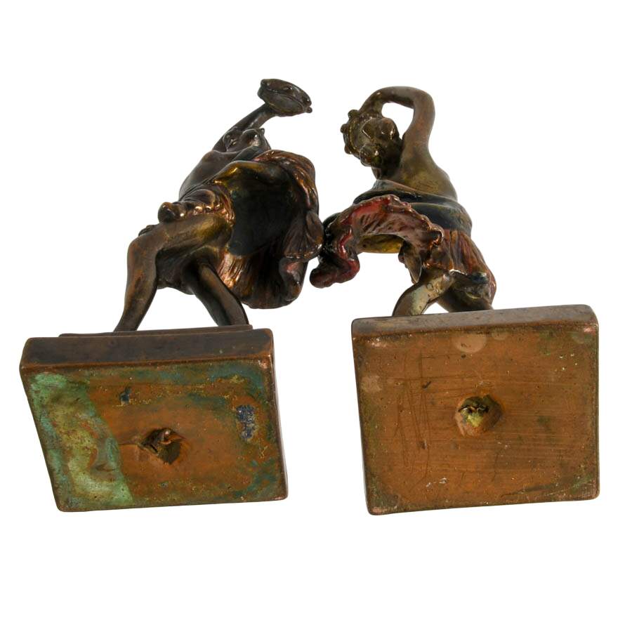 Pair of Signed Paul Herzel Bronze Spanish Tambourine Dancer Figures-8