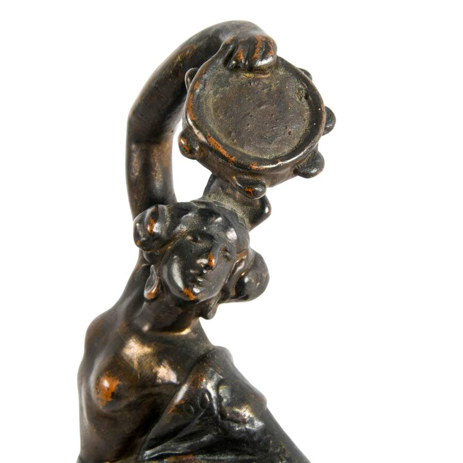 Pair of Signed Paul Herzel Bronze Spanish Tambourine Dancer Figures-2