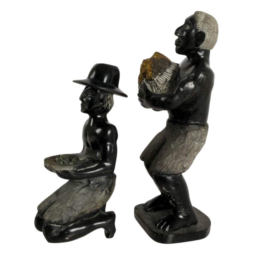 Pair of Carved Stone African Miners Figures-2