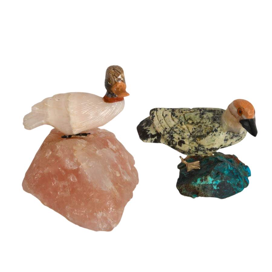 Flock of Three Carved Gemstone Ducks-6