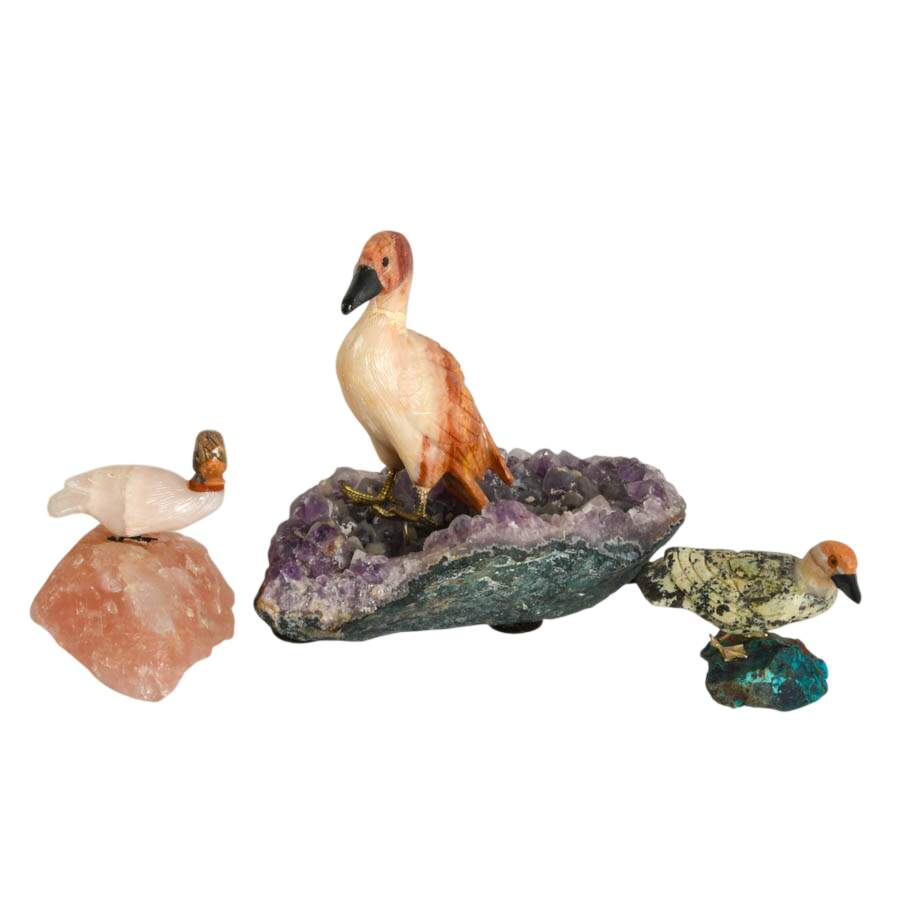 Flock of Three Carved Gemstone Ducks-3