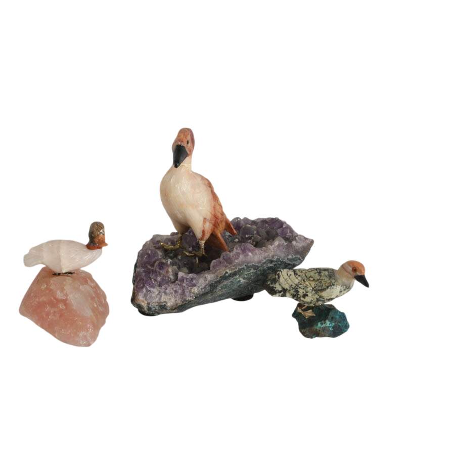 Flock of Three Carved Gemstone Ducks-2