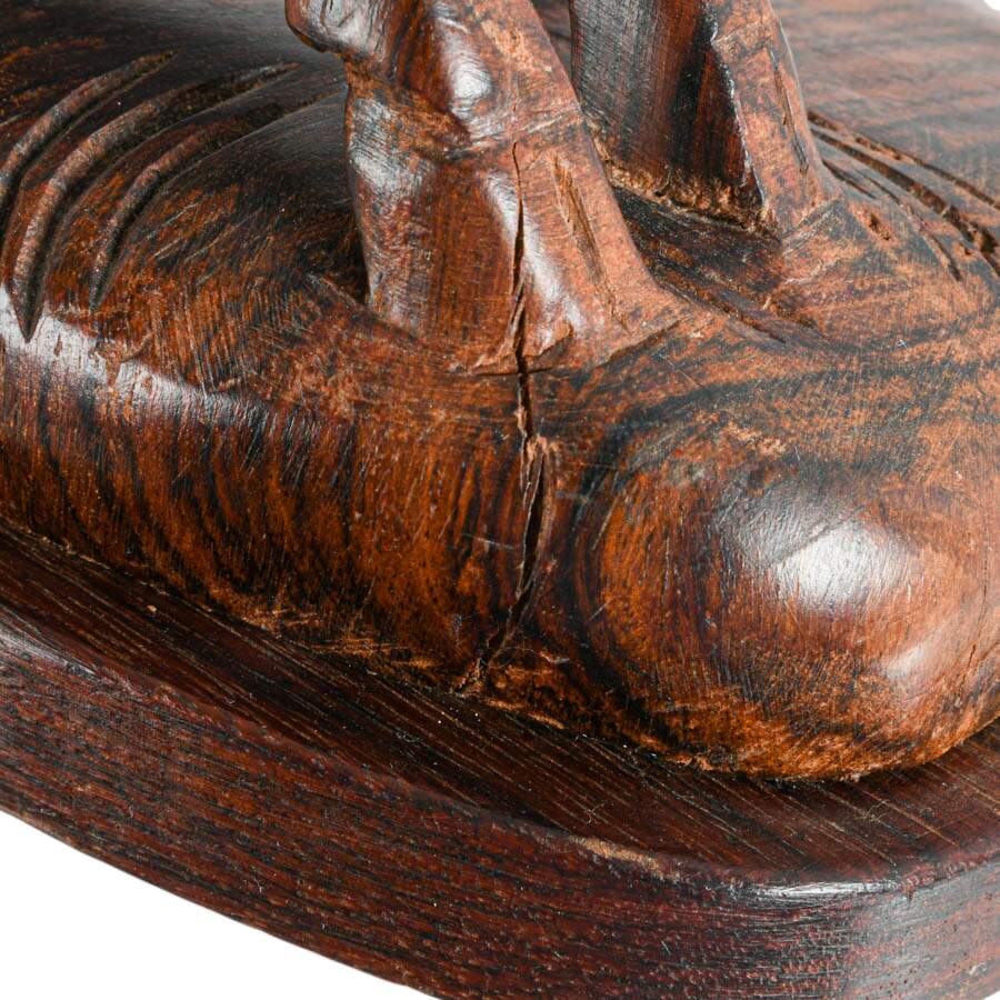 Mid-Century Carved Exotic Wood Mother and Fawn Deer Sculpture-5