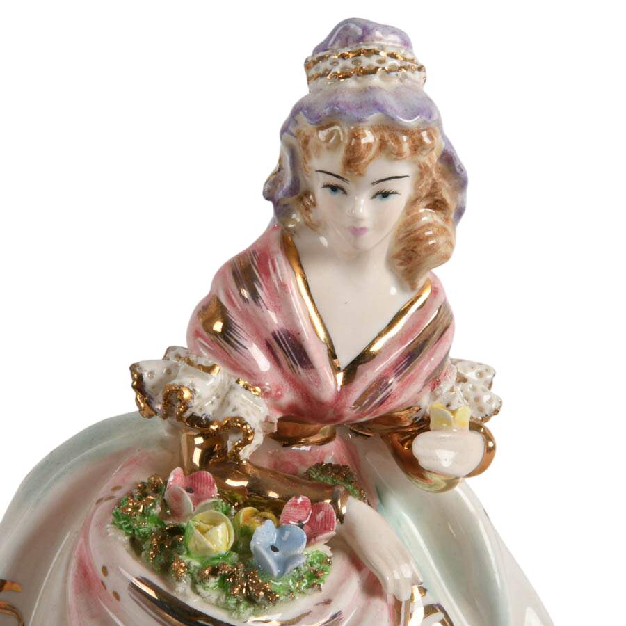 Pair of Vintage Hand-Painted Rococo-Style Japanese Porcelain Figures-4