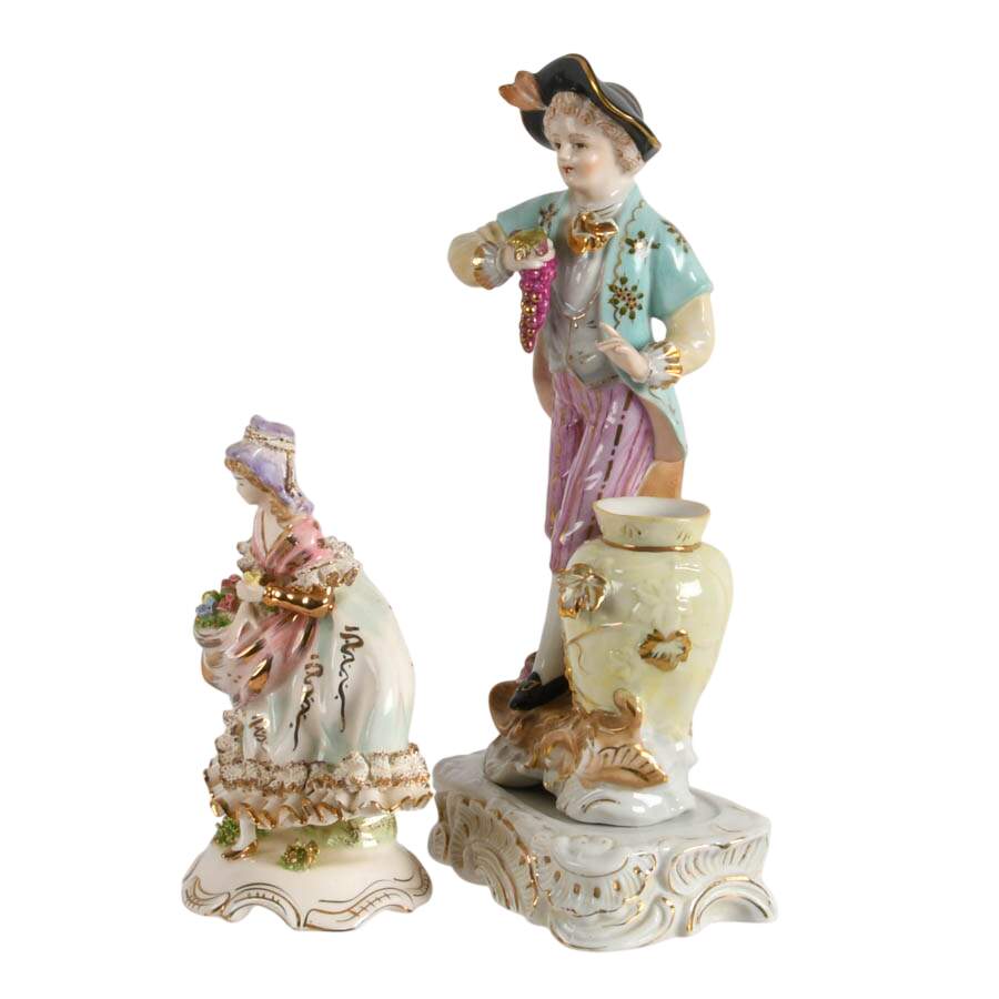 Pair of Vintage Hand-Painted Rococo-Style Japanese Porcelain Figures-2