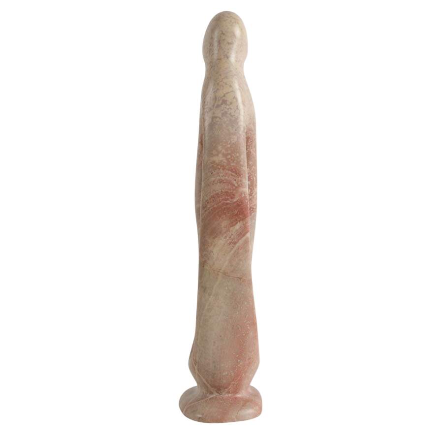 Hand-Carved Modernist-Style Pink Soapstone Family Statue-6