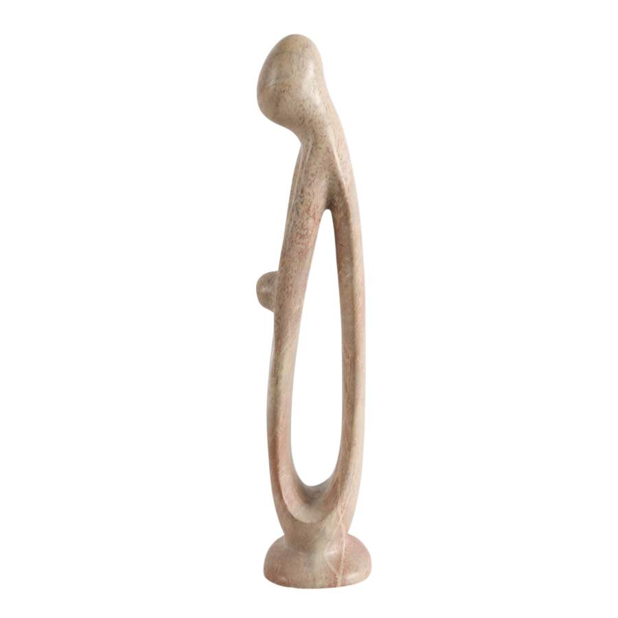 Hand-Carved Modernist-Style Pink Soapstone Family Statue-5