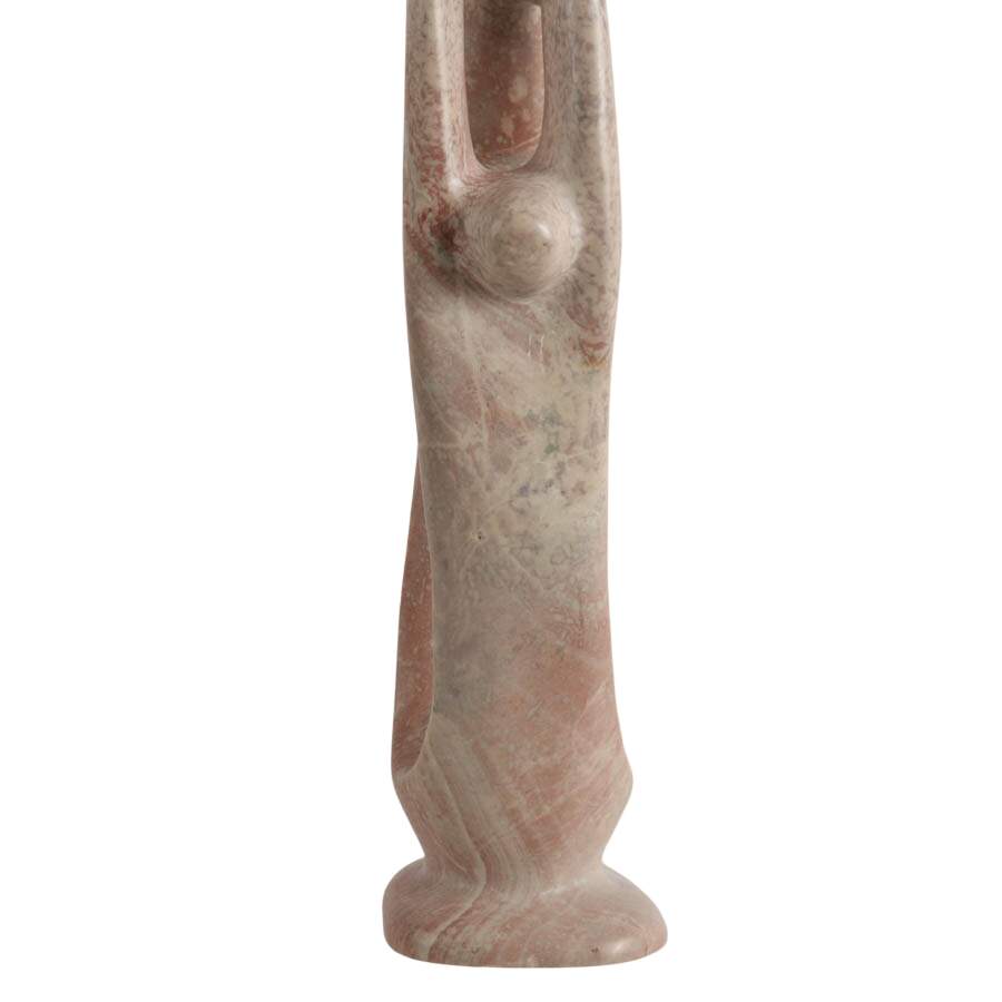 Hand-Carved Modernist-Style Pink Soapstone Family Statue-3