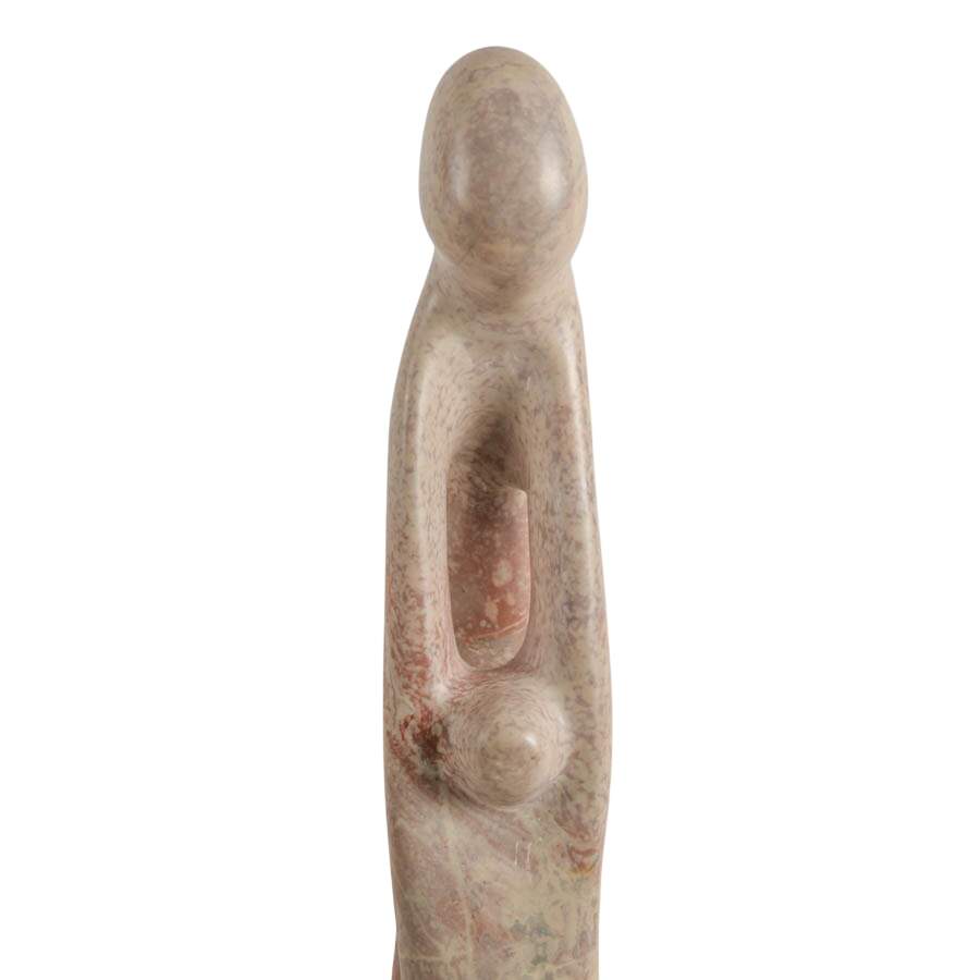 Hand-Carved Modernist-Style Pink Soapstone Family Statue-2
