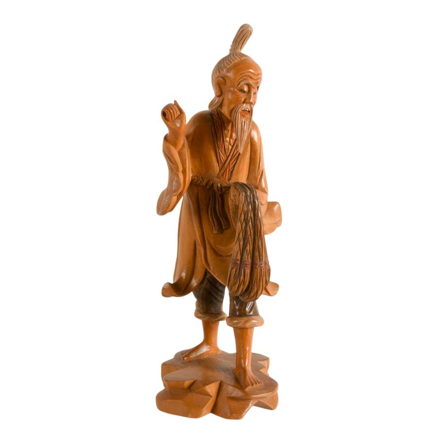 Hand-Carved Chinese Jiang Taigong Wooden Statue-9