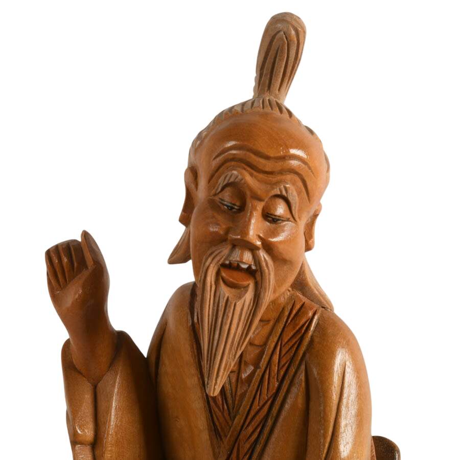 Hand-Carved Chinese Jiang Taigong Wooden Statue-4