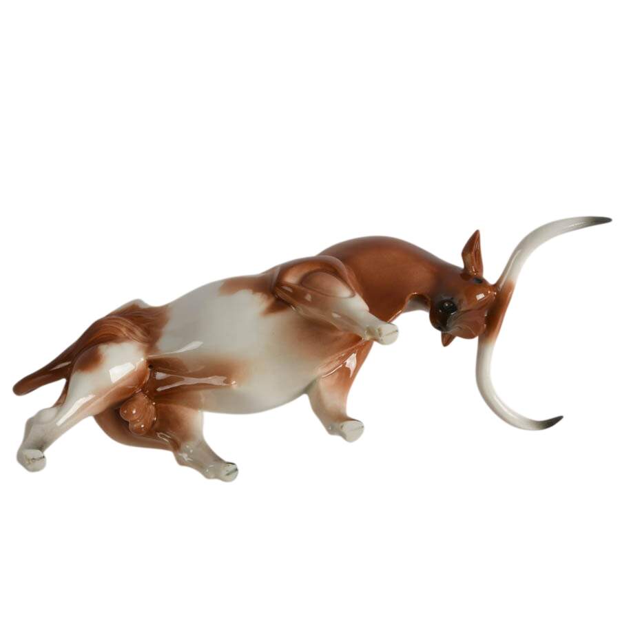Mid-Century Algora Spanish Porcelain Bull Figurine-7