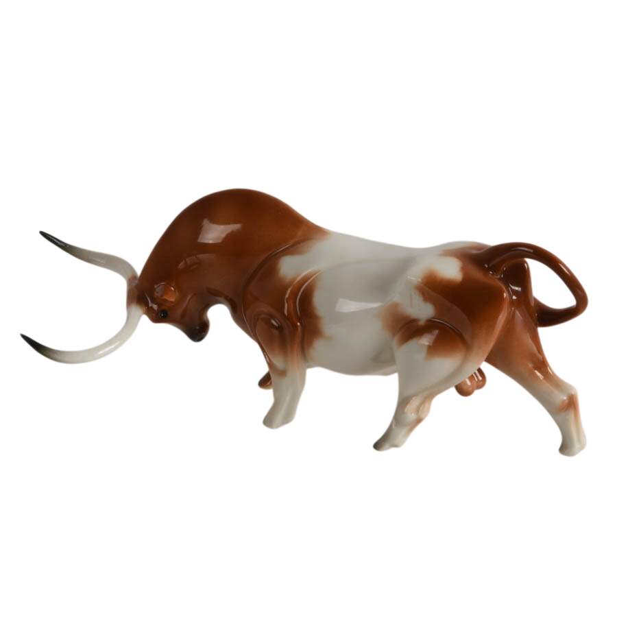 Mid-Century Algora Spanish Porcelain Bull Figurine-2